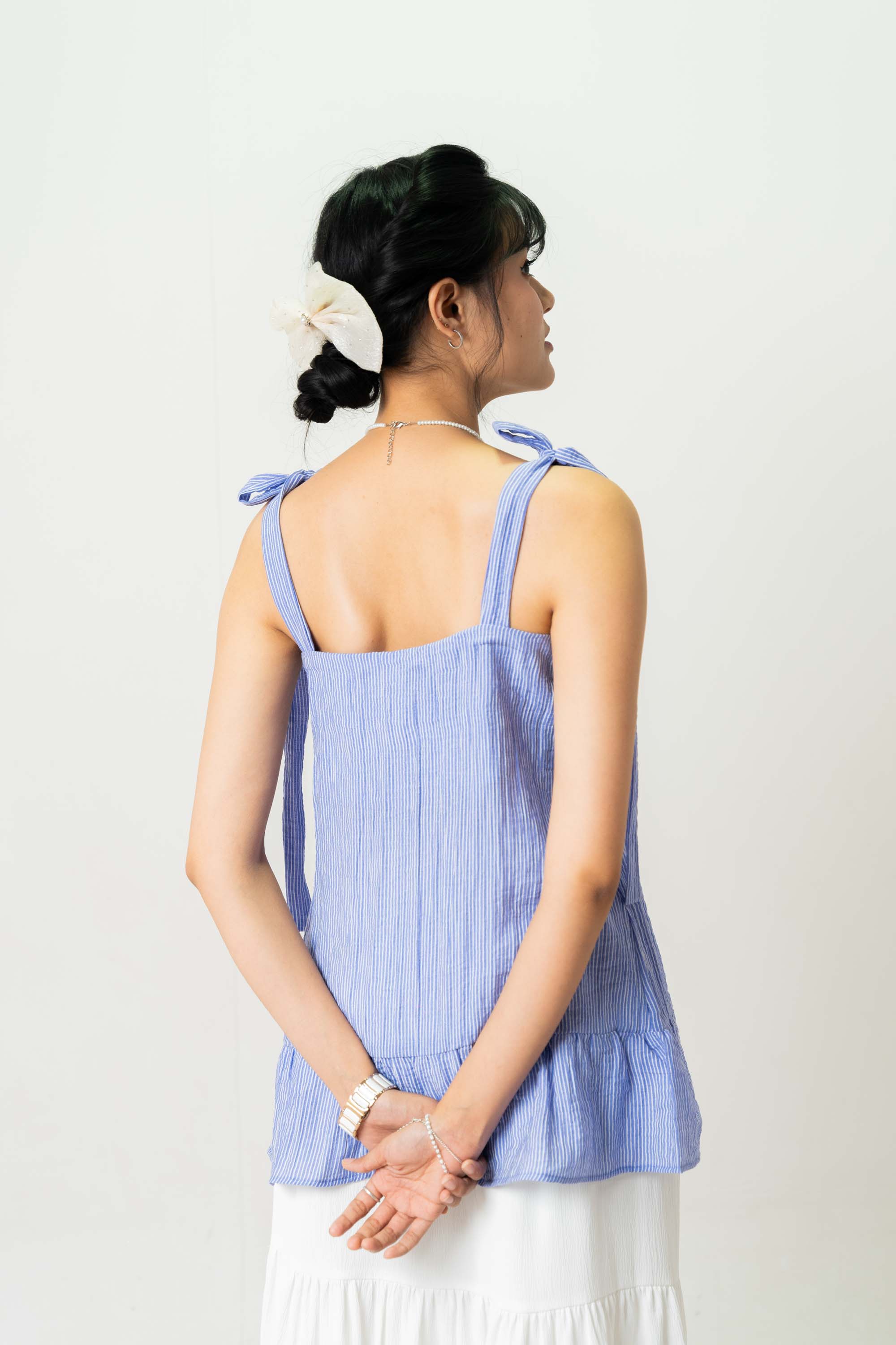 Amelia Shoulder Tie Blue Top